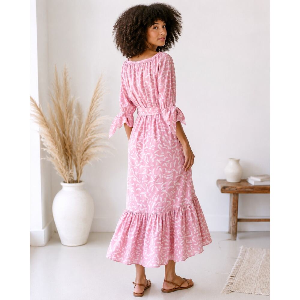 MIRTH Handmade Pink Abstract Print Belted Maxi Dress XS - Picture 2 of 8